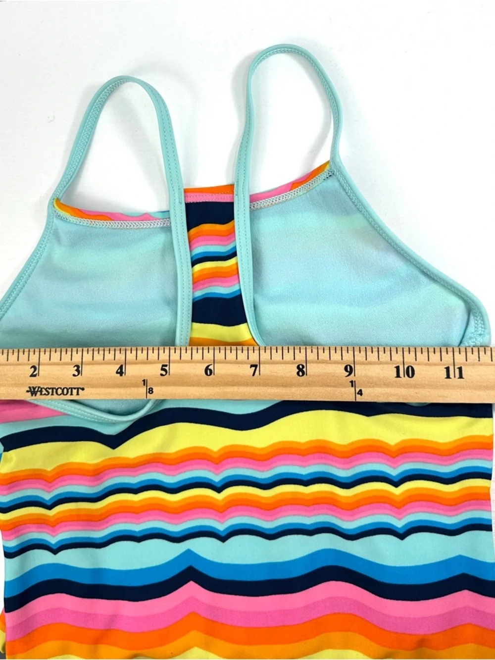 Speedo Girls Thin Strap One Piece Swimsuit M‎ rainbow wavy stripe design